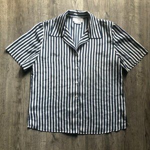 VTG Haberdashery Leslie Fay Sportswear Navy Blue White Stripes S/S Blouse Sz 12